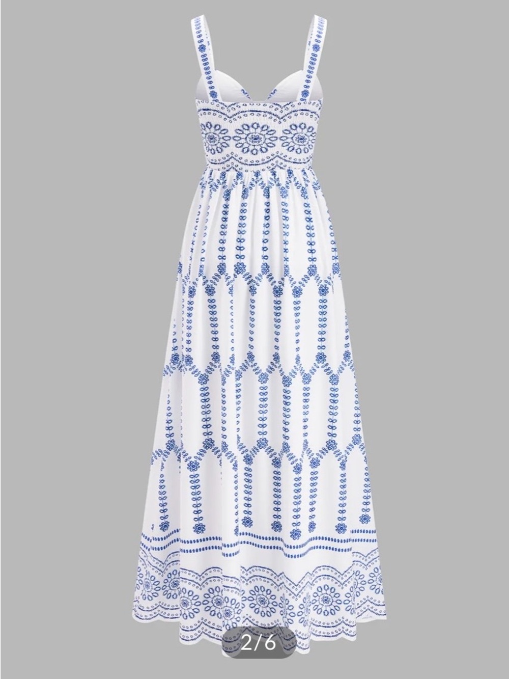 White & Blue Embroidered Maxi Dress - Sleeveless Summer Sundress